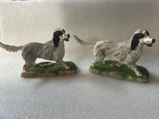 VTG English Setter Dog Figurines Hunting Dogs White Black Pointer Dog Set of 2