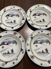 Folkcraft Stoneware Winter Side 8.5” Salad Plates Set Of 4 Vintage Christmas