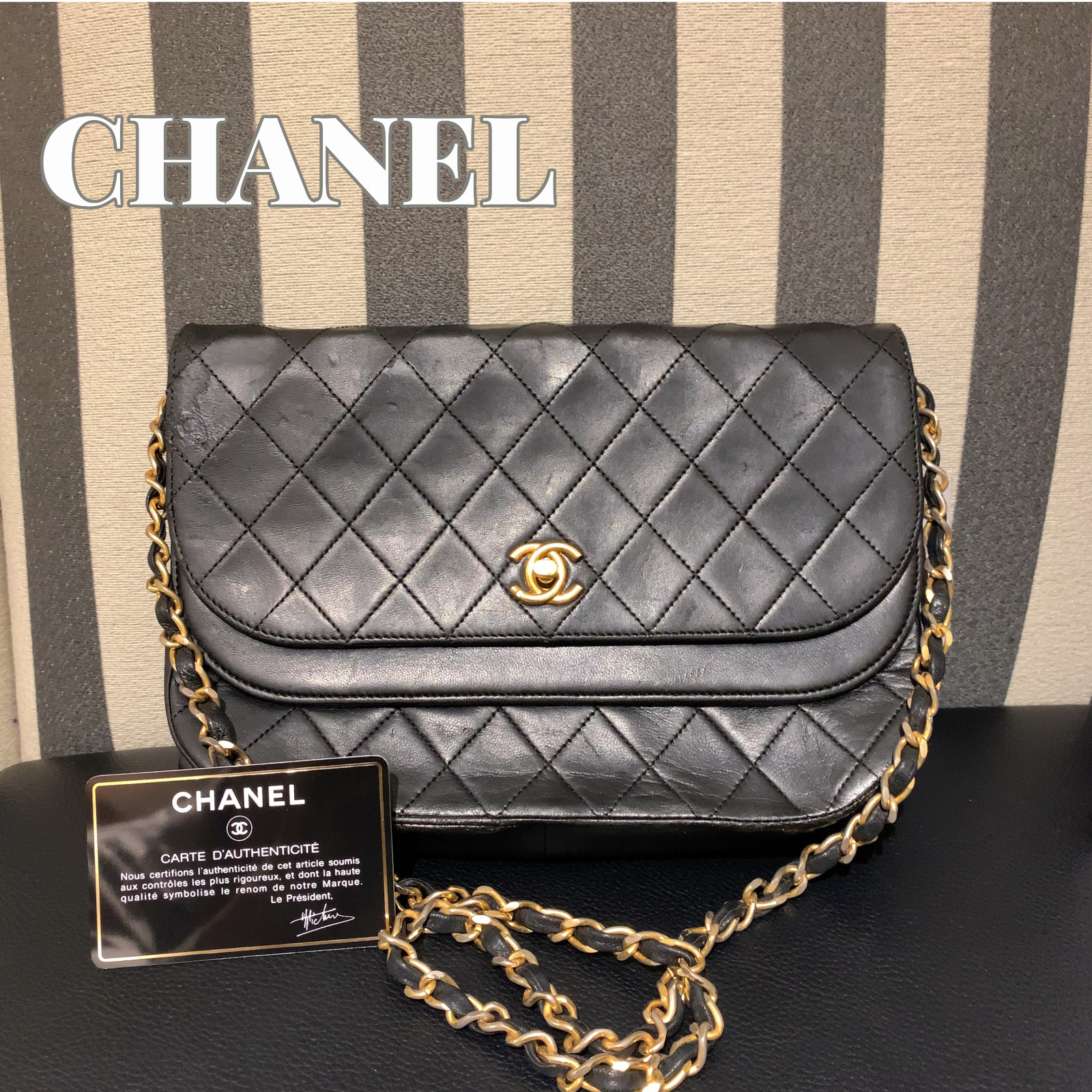 (Auténtico) Bolso de Hombro CHANEL Media Luna Negro Piel de Cordero Acolchado...
