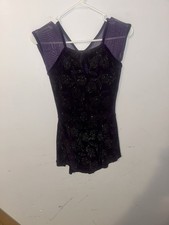 Purple Glitter Mesh Sleeveless Backless Short Skater Dress Girls Ice Skating M