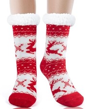 Christmas Women Slippers Fuzzy Socks Winter Thick Warm Socks One Size Red-a