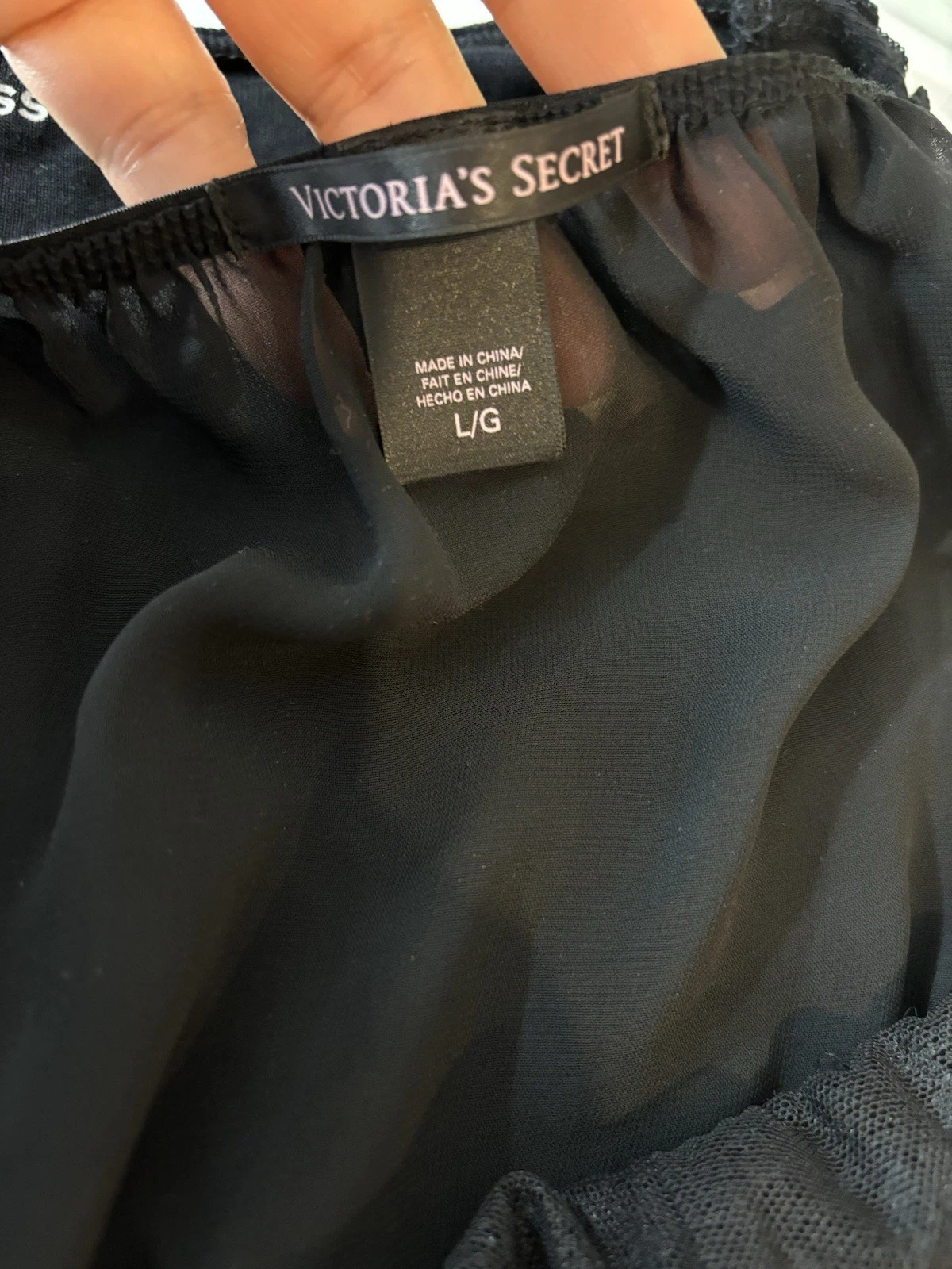 UNDERCOVER Victorias Secret Babydoll abito trasparente L camicia da notte gotica rete spalline pizzo nero