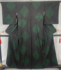 Japanese Vintage Kimono Polyester Black Komon Traditional Authentic Length 60 in