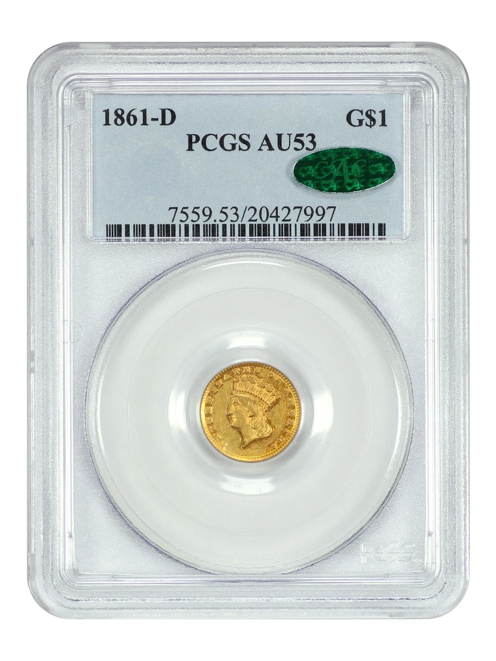 1861-D G$1 PCGS/CAC AU53 - Gold Dollar