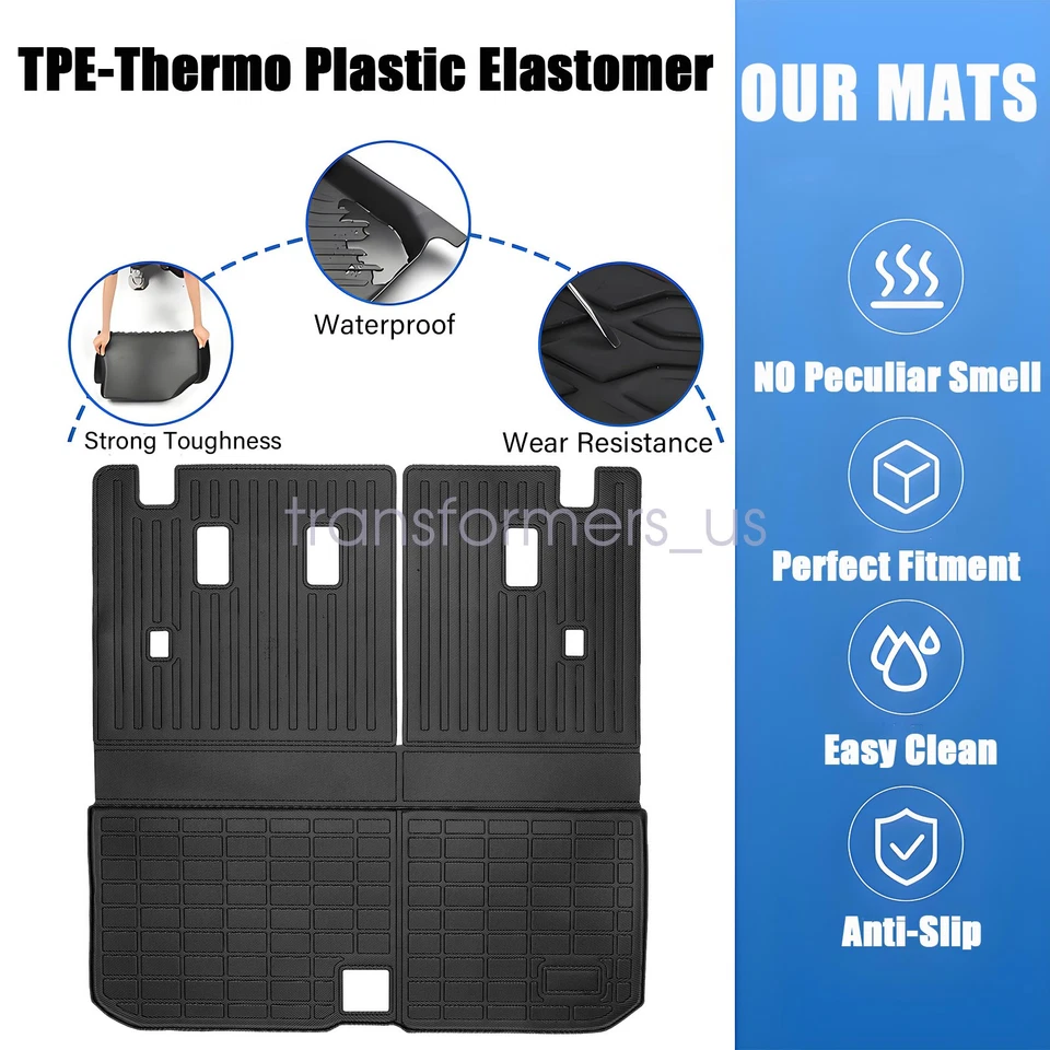 Alfombrillas de respaldo/revestimiento de maletero de TPE para Honda Pilot 2016-2022 antideslizantes negras Foto 3 de 4