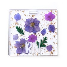 RN Buddy Badge Card Holder, Resin Flower RN Name Badge ID Card Holder, Purple