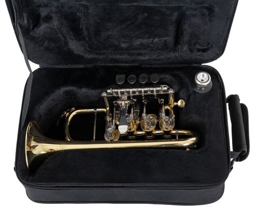 Messing Piccolo Trompete Drehventile Blechblasinstrument mit Mundstück Koffer - Bild 8 von 9