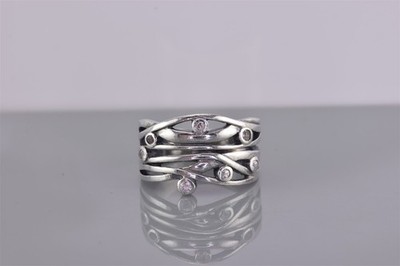 Sterling Silver 14mm White Topaz Bubbles Wavy Openwork Band Ring 925 Sz: 8
