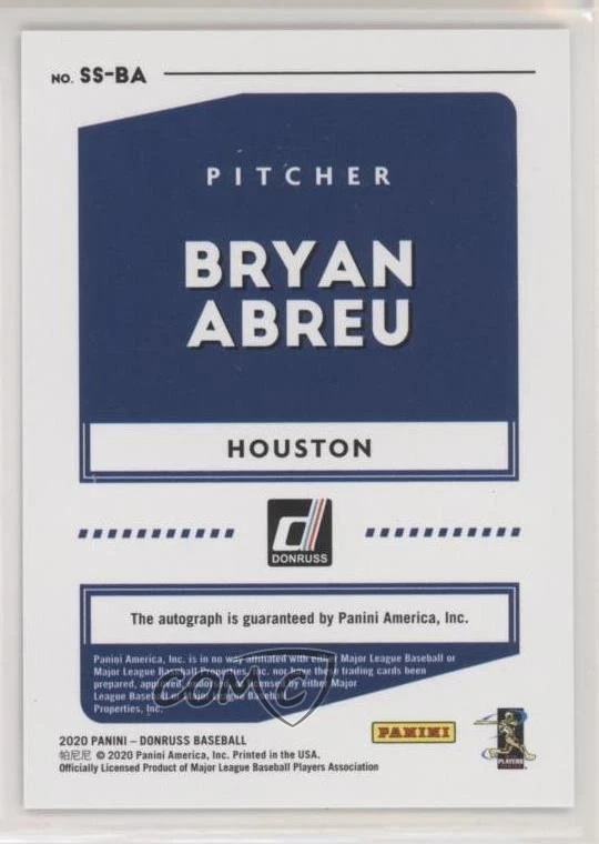 2020 Panini Donruss Signature Series Gold /25 Bryan Abreu #SS-BA Rookie Auto RC - Image 2 of 2