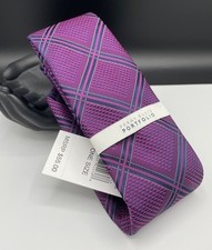 PERRY ELLIS Portfolio Men's 100 Polyester Tie  Magenta  Bannos Grid