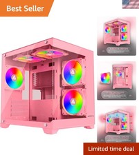 Pink Prism Micro-ATX Gaming PC Case with ARGB Fans & USB Ports - 14.17' Height