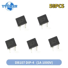 50PCS DB107 DIP-4 Bridge Rectifier 1A 1000V for AC/DC Conversion