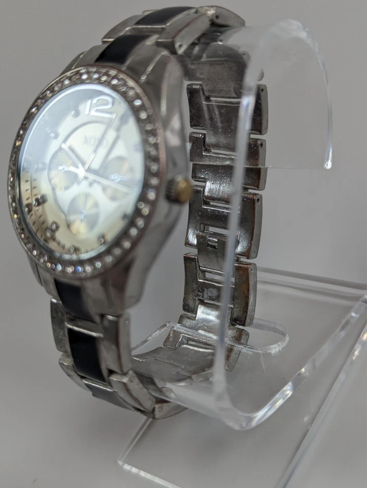 XOXO Gemmed Quartz Watch 42 mm Round Silver Tone Black and Silver Band - Image 3 of 4