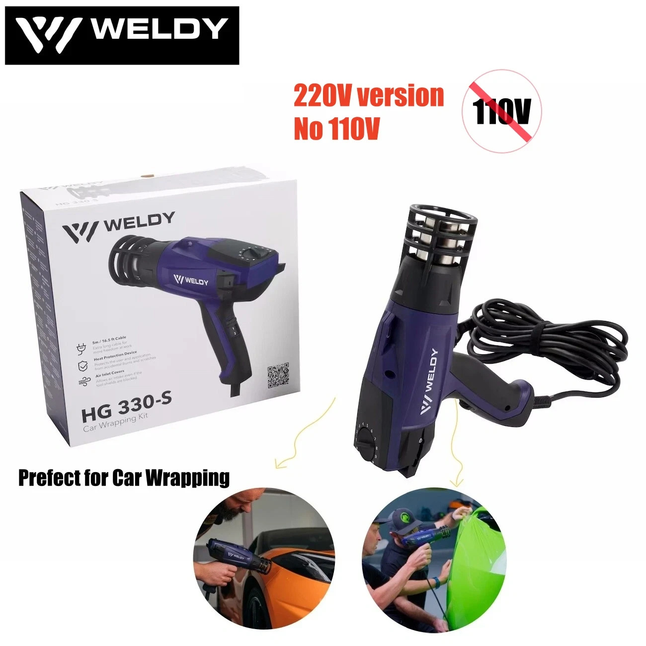 230V 2200W Weldy HG 330-S Heat Gun Car Wrapping Kit Adjustable Temperature