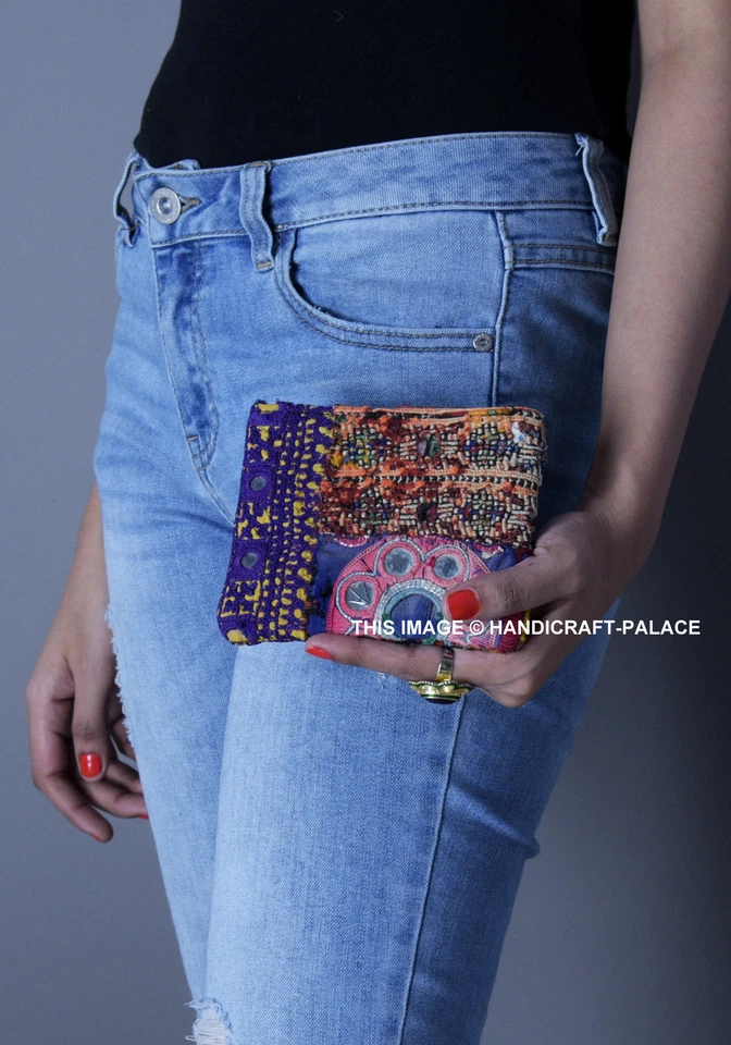Bolso de Mano Indio Afghani Zari Bordado Cartera Mujeres Tarjetero Cartera Bohemio Foto 3 de 4