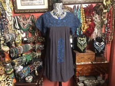 Absolutely Beautiful Smoky Grey/Royal Blue Oaxacan Style  Buddy Love  Dress S/M
