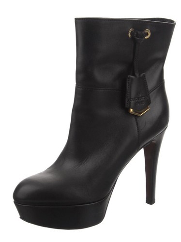 Louis Vuitton Platform High Heel Black Leather Booties Size 9.5 IT 39.5 - Picture 2 of 5