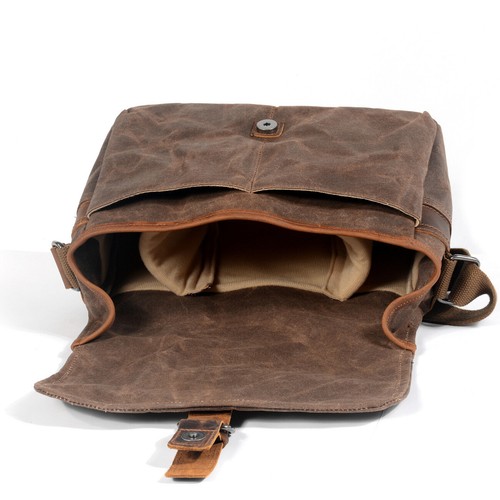 Men's Professional Waterproof Oil Wax Canvas Camera Bag Retro Sling Shoulder Bag - Picture 1 of 12