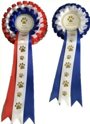 HUNDEAUSSTELLUNGSROSETTEN - BEST IN SHOW & RESERVE BEST IN SHOW PORTOFREI*
