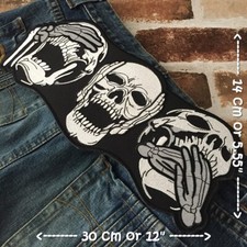 3 Skulls No evil Biker Motorcycle Iron on Embroidered Large Back patch XL
