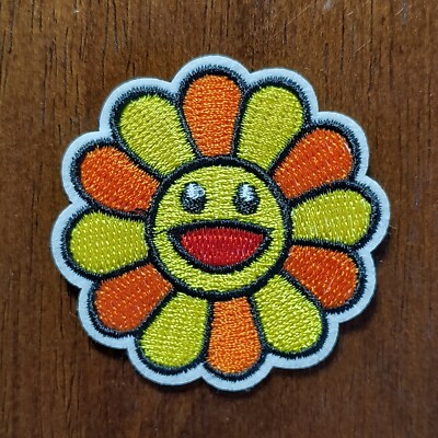Happy Face Orange Flower Patch Colorful Cute Embroidered Iron On Patch 2''