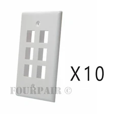10 Pack Lot - Keystone 6 Hole Port Jack Wall Face Plate Network CAT5e CAT6 White