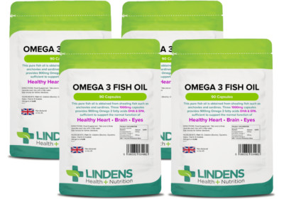 Omega 3 Fish Oil 1000mg 30% DHA-EPA, Joints Heart Brain Eyes 360 Caps LINDENS UK