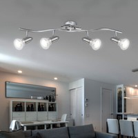 Deckenleuchte Deckenlampe Spotleiste Spots Beweglich 4 Flammig Chrom Glas Led