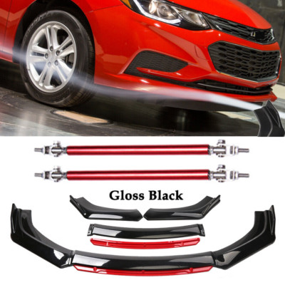 Front Bumper Lip Body Kit Splitter Spoiler Glossy Black Red For