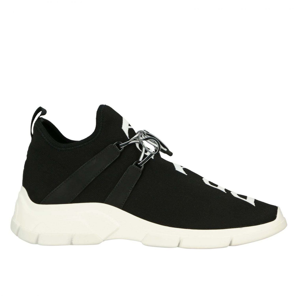Prada Mens XY Logo Sock Black White Knit Flat Trainer  display picture 1
