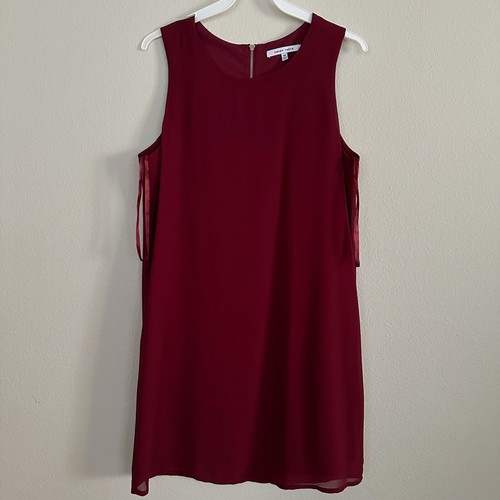 Naked Zebra MEDIUM Boat Neck Sleeveless Audrey Shift Dress Maroon Red Chiffon - Picture 7 of 9
