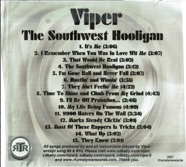 Viper – The Southwest Hooligan (2007) Rhyme Tyme Records CDr mint