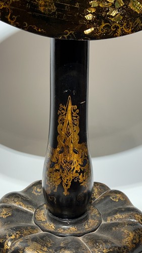 19th Century Ebonized Tilt-Top Table Inlaid with Islamic Landscape - Picture 11 of 14