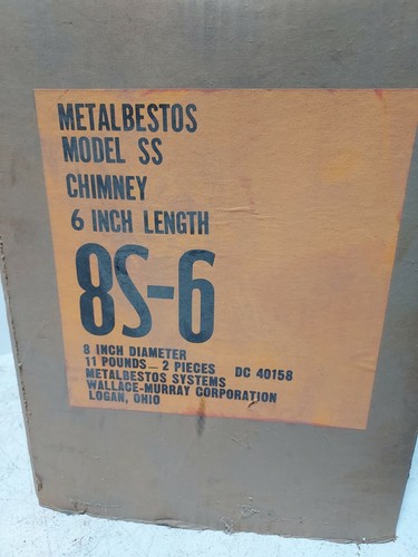 Wallace Murray 8 Zoll Durchmesser x 6 Zoll lang Edelstahl Schornsteinrohr 8s-6 Modell ss - Bild 7 von 7
