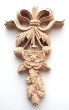 8"H X 5-1/2"WX 1"TH, Hand Carved Red Oak, Wood Flower Drop Applique Onlay Corbel