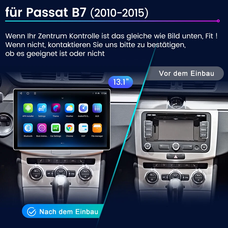 13.1“ Für Passat B7 Autoradio Android12 Carplay DAB+ BT Navi 4G NET Android Auto - Bild 3 von 4