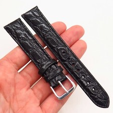 18mm Black Genuine Textured Croco Leather Waterproof Watch Band Strap
