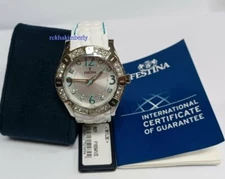 Festina Ladies Circonia Round Watch 38mm White Rubber strap Quartz NEW F16541/2