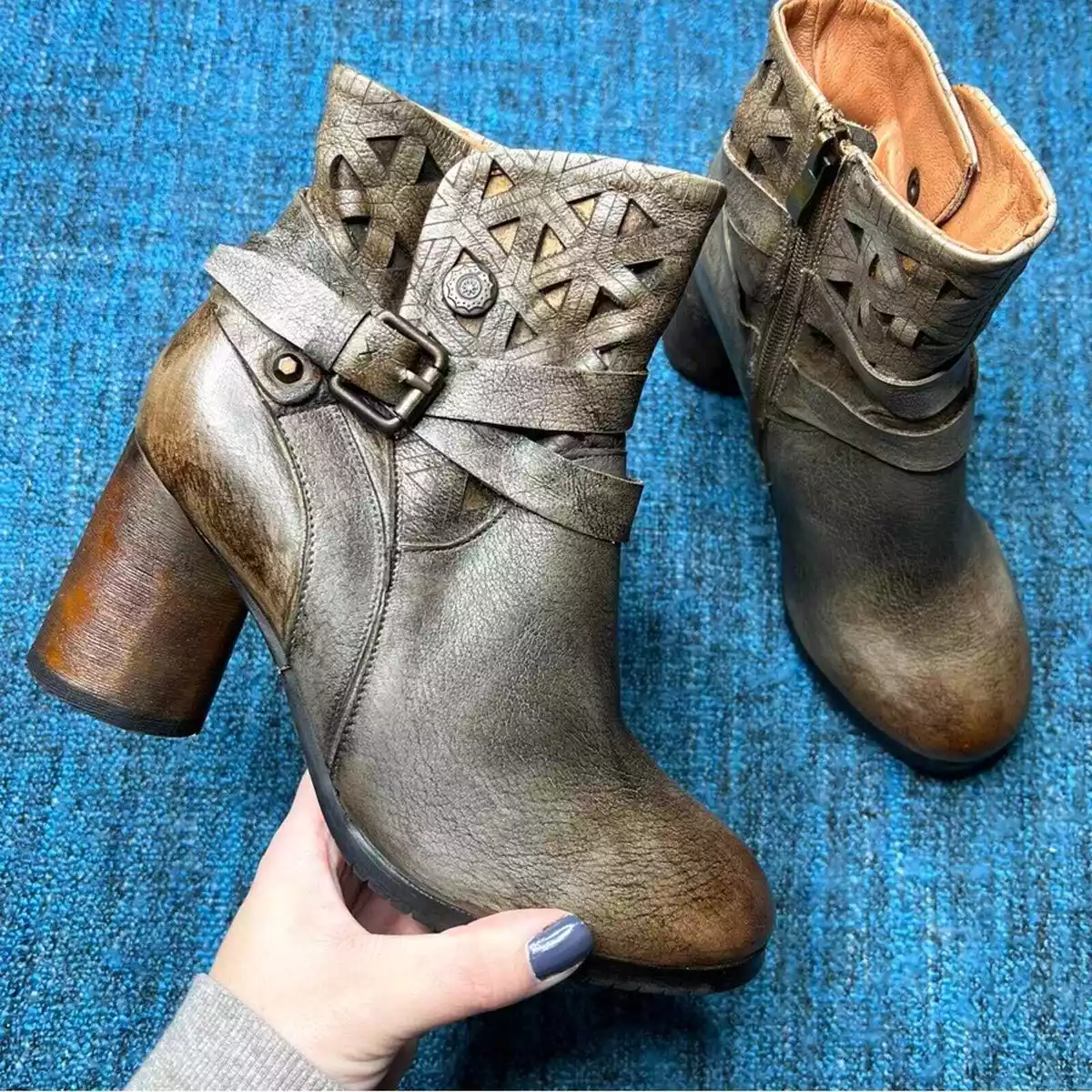 L Artiste by Spring Step Madonna Leather Ankle Boots Brown Euro 36