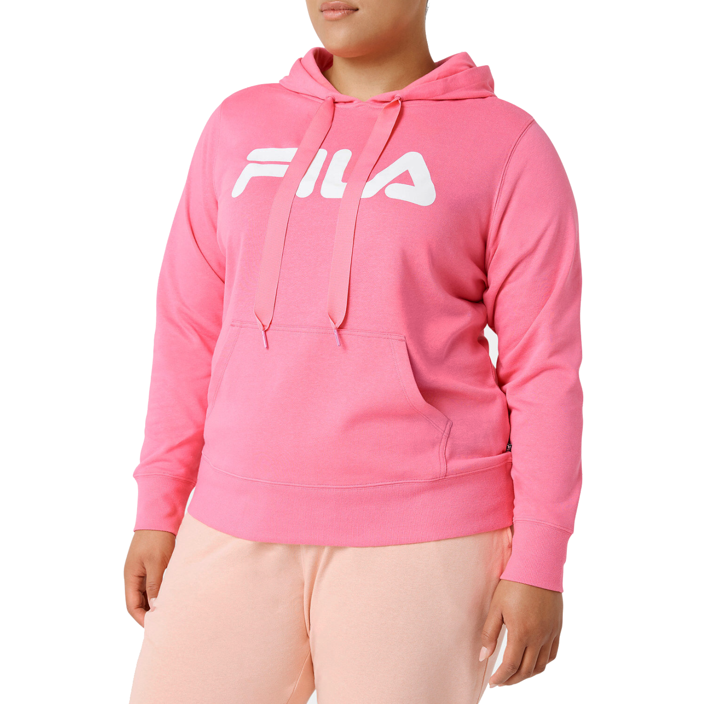 FILA Felpa con cappuccio pullover da donna rosa logo anteriore manica lunga curva taglia 3X