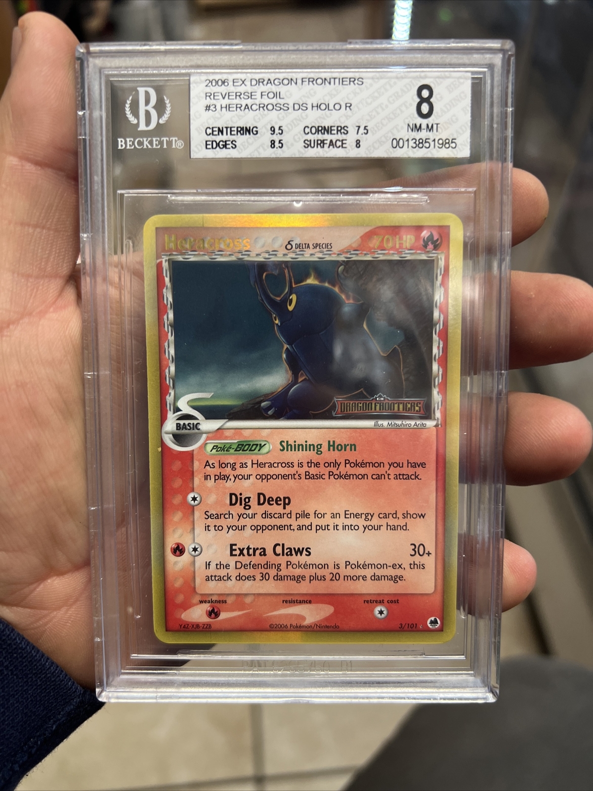Pokémon Heracross DS 3/101 BGS 8 Reverse Holo Stamp EX Dragon Frontiers
