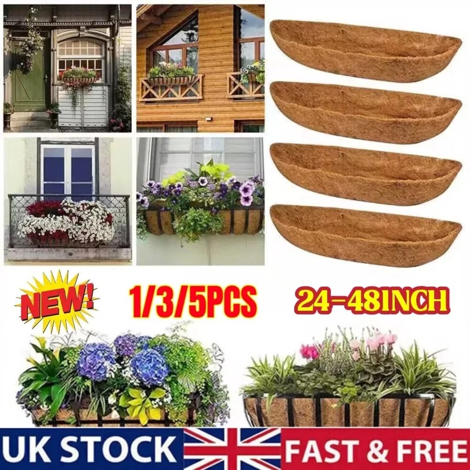 1-5Pcs Trough Coco Liner Planting Flower Wall Hanging Basket Planter Window Box - Image 2 of 4