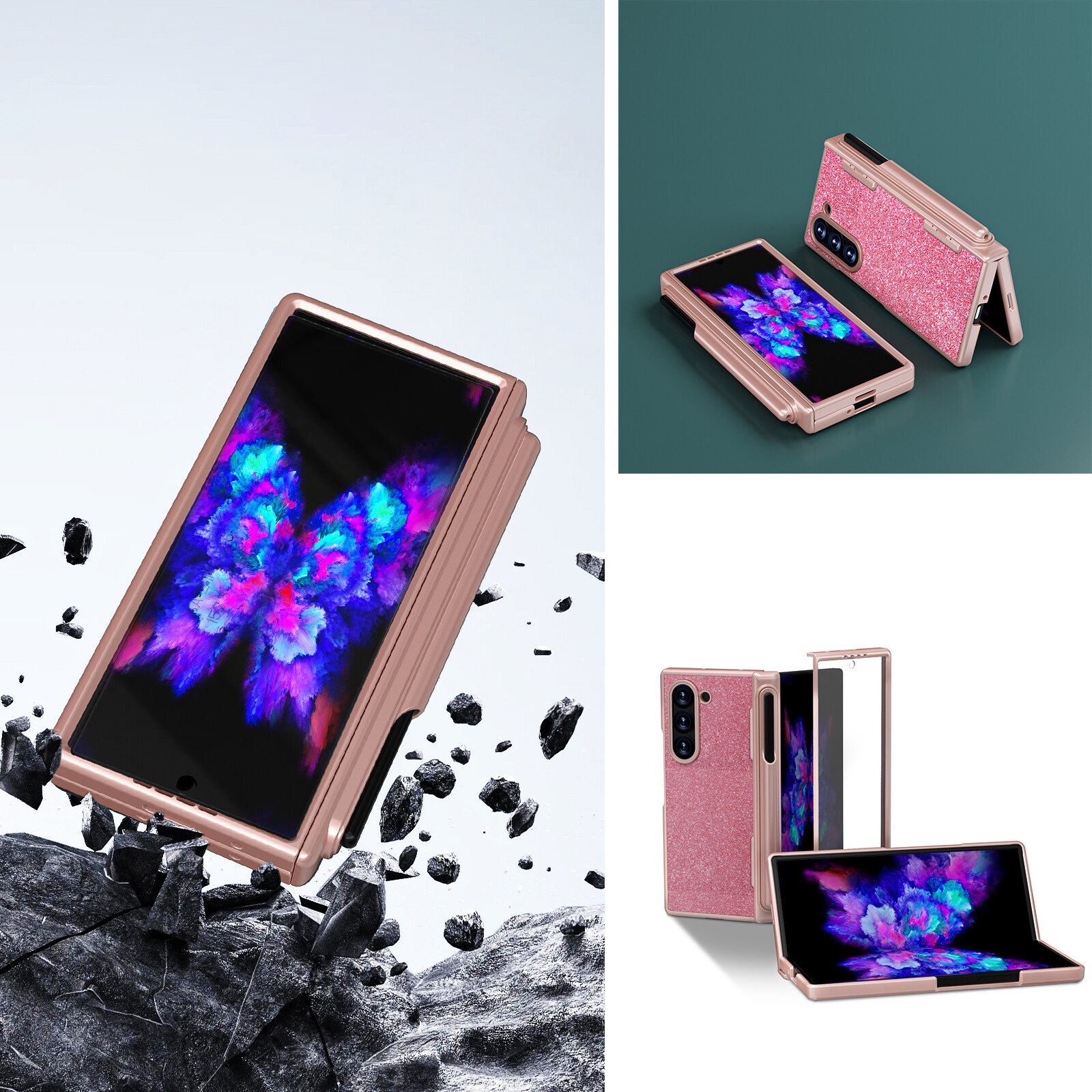 For Samsung Galaxy Z Fold6 Frosted hard Edge Diamond Phone Case with pen slot
