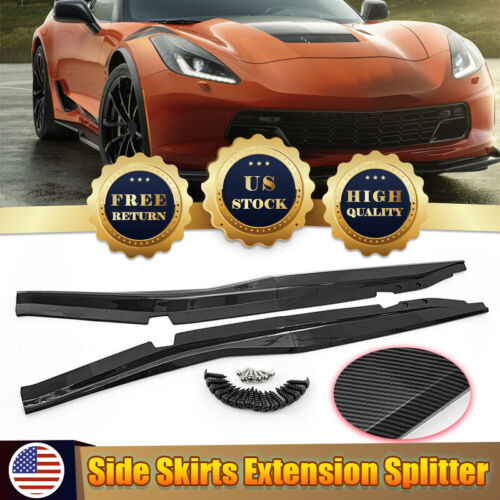 Side Skirts Extensions Rocker Panel Carbon ABS For 2014-2019 Chevy Corvette C7 - Picture 2 of 12