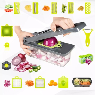 16 in 1 Mandoline Gemüseschneider Schneider Zerkleinerer Reibe verstellbar Julienne  