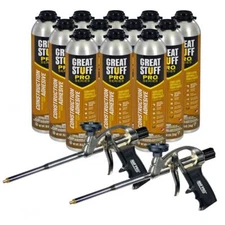 Great Stuff Pro Construction Adhesive, 26.5 oz Gun Foam, 12 Cans & 2 Foam Guns