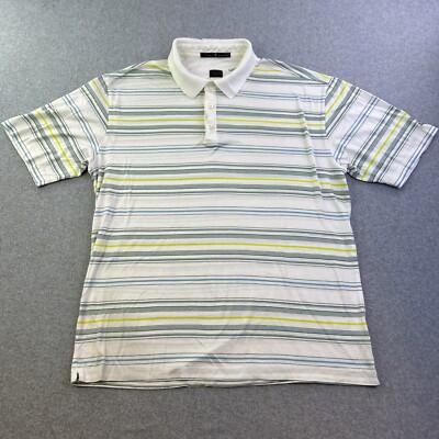 Tiger Woods Polo Shirt Mens Medium White Green Striped Golf Casual Performance