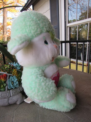 Vintage 1984 Green Care Bear Gentle Heart Lamb with Heart on its Belly Kenner - Picture 8 of 13