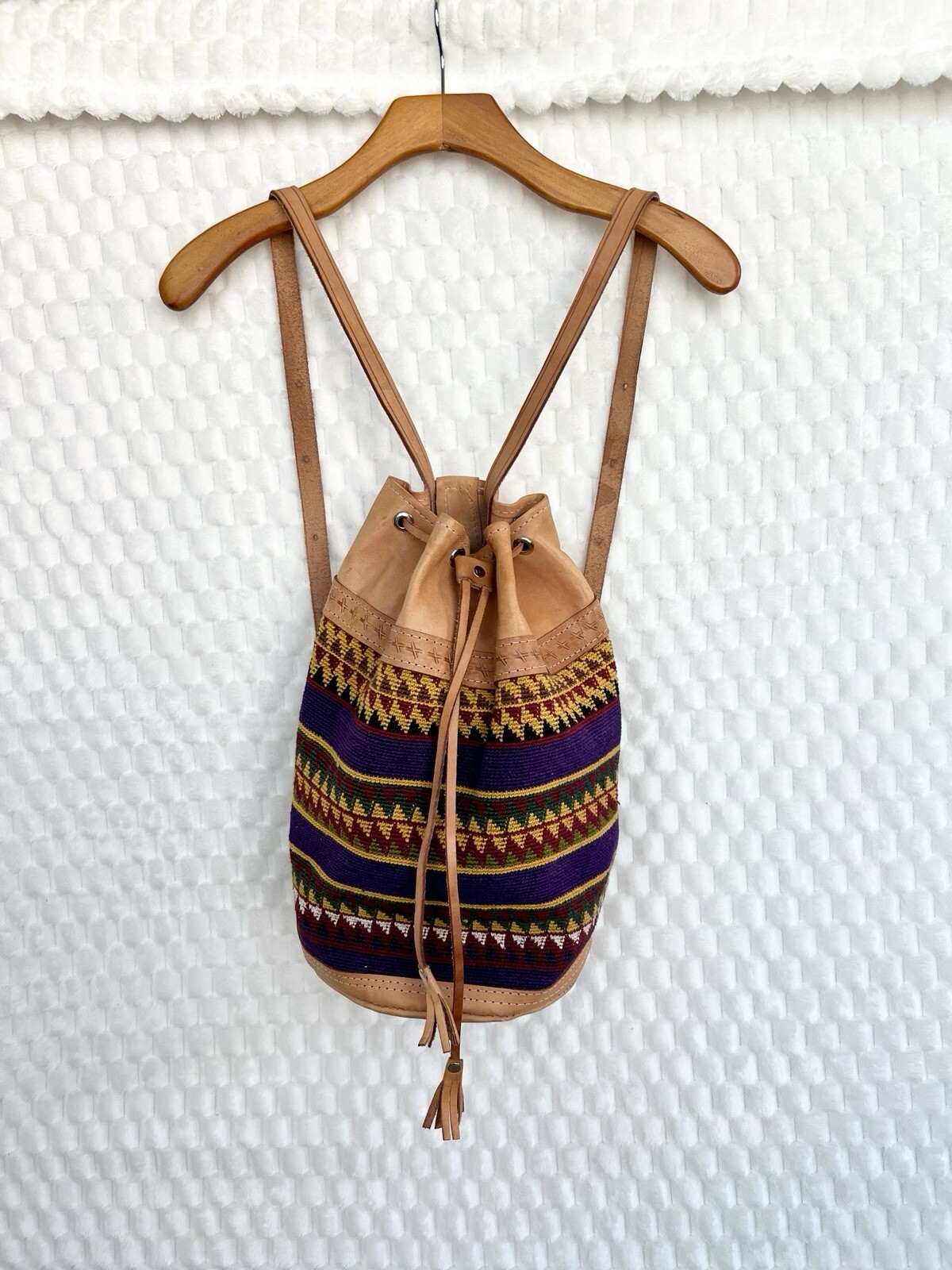 Drawstring Aztec Tapestry Hand Loomed Backpack W/… - image 1