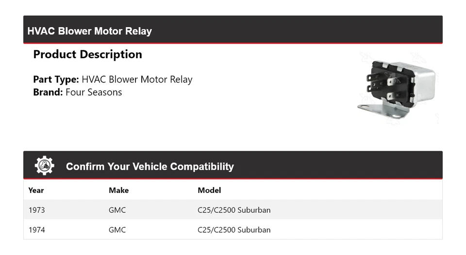 Relé de motor soplador HVAC suburbano GMC C25/C2500 1973-1974 4 estaciones Foto 2 de 4